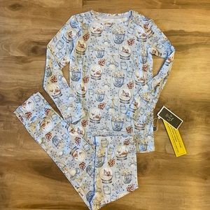 Lev baby 2 piece Christmas pajamas size 8 Blue Snowglobe Holiday